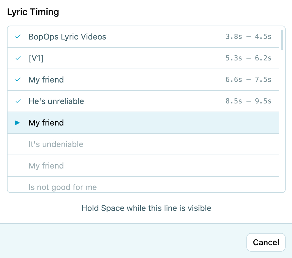 Lyric timing interface